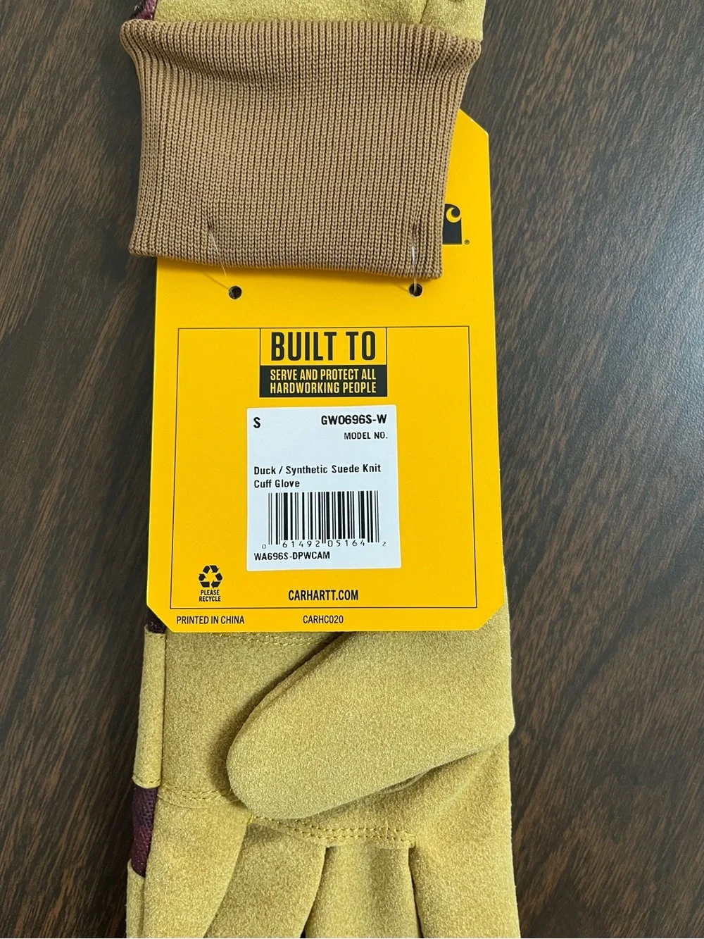 Carhartt Women’s Duck Synthetic Suede Knit Cuff Gloves Deep Wine Camo Small NWT